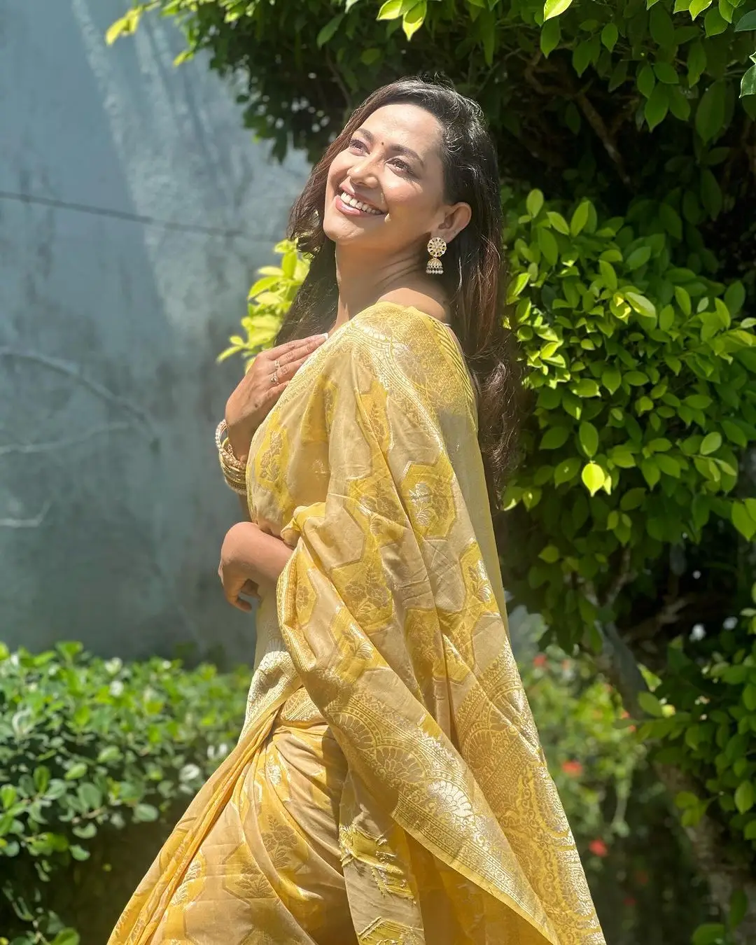 Indian Actress Sanjana Singh in Traditional Yellow Color Saree Blouse